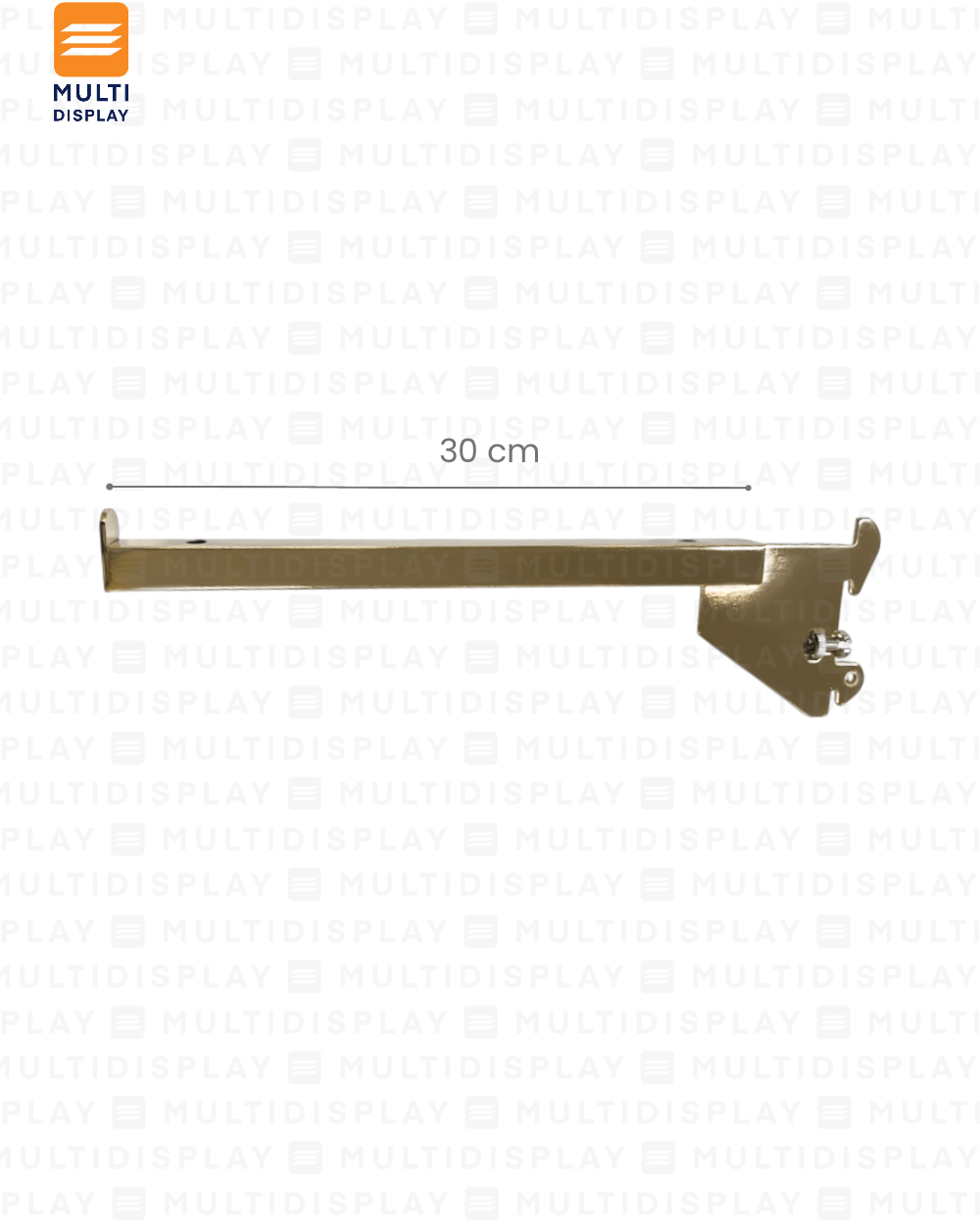 Gancho para Riel de Repisa 30cm, Entrada de 1 pulgada, Dorado