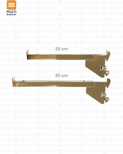 Gancho para Riel de Repisa 25cm, Entrada de 1 pulgada, Dorado