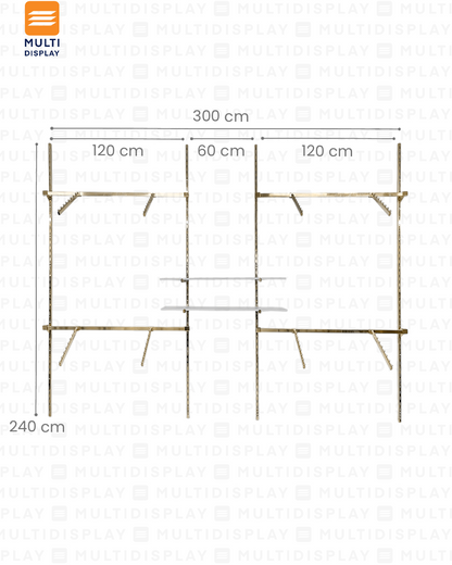 Sistema Riel de 1 Pulgada, Set de 4 Rieles en Cascada y Repisa, Dorado