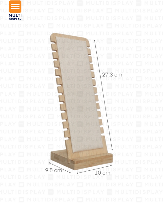 Exhibidor de Collar Tablero Vertical Madera con Gamuza, 10x27cm, Crema