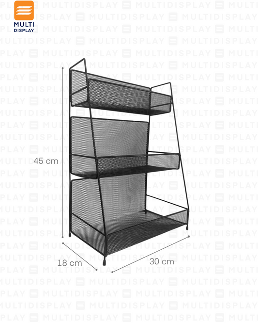 Mini Estante de Impulso, Torre Mallado 3 Niveles 30x18x45cm, Negro