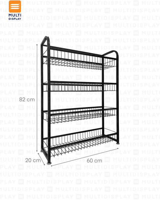 Estante Mallado de Impulso para Caja, 4 Niveles 60x20x82cm, Negro