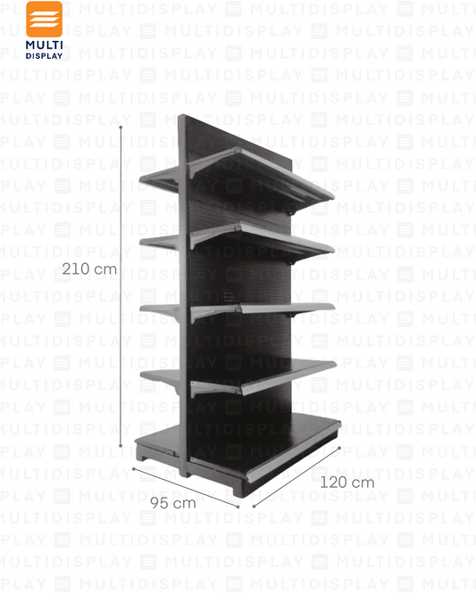 Gondola Doble Inicial 120x95x210cm 5 Tablilla, Perf Negro, 60kg