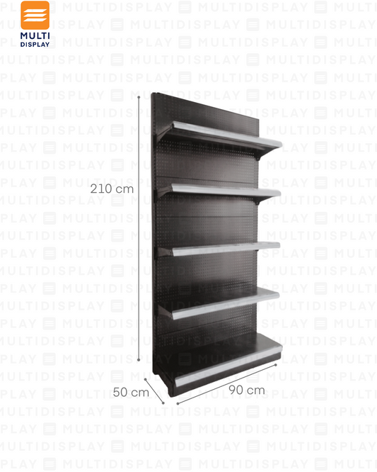 Gondola Frontal Inicial 90x50x210cm 5 Tablilla, Perf Negro, 60kg