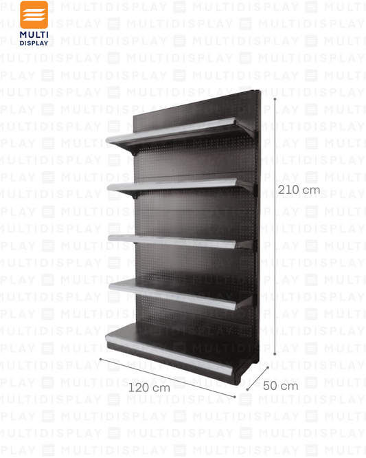 Gondola Pared Inicial 120x50x210cm 5 Tablilla, Perf Negro, 60kg
