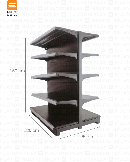 Gondola Doble Inicial 120x95x150cm 5 Tablilla, Perf Negro, 60kg