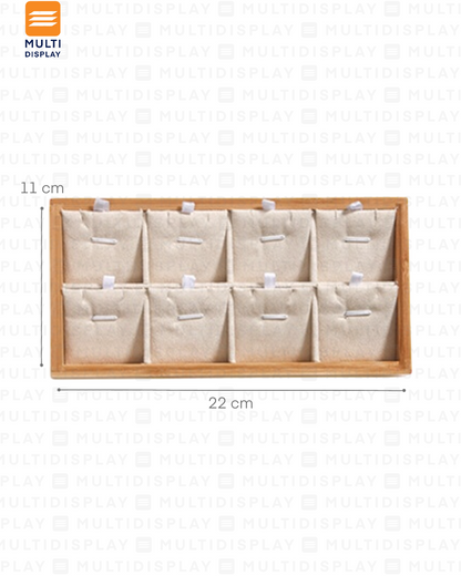 Exhibidor Bandeja para Collar Madera con Gamuza 22x11cm, Crema