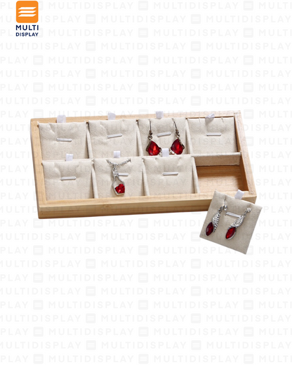 Exhibidor Bandeja para Collar Madera con Gamuza 22x11cm, Crema