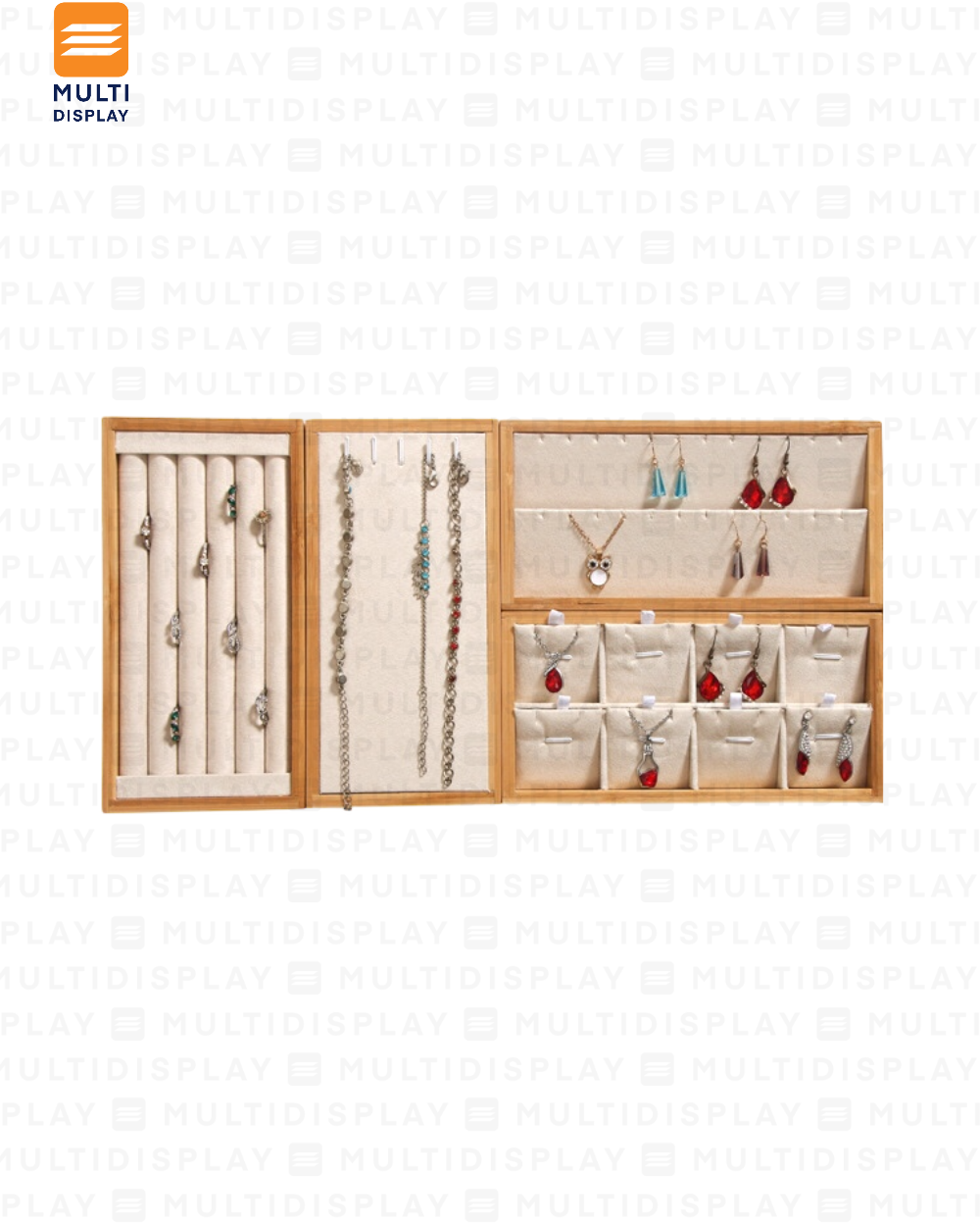 Exhibidor Bandeja para Collar Madera con Gamuza 22x11cm, Crema