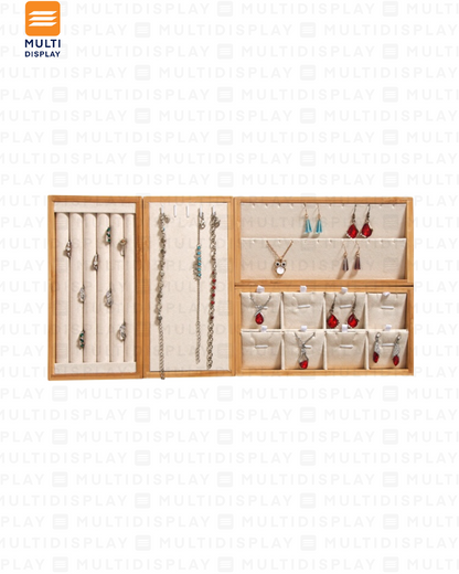 Exhibidor Bandeja para Anillo Madera con Gamuza 22x11cm, Crema