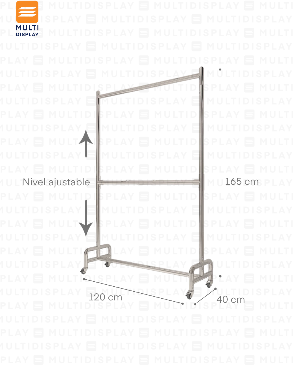 Perchero 2 Niveles con Ruedas 120x40x165cm, Cromado
