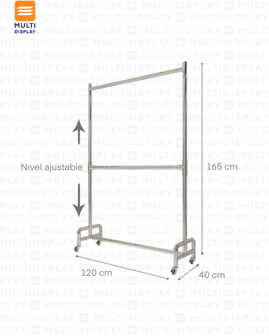 Perchero 2 Niveles con Ruedas 120x40x165cm, Cromado
