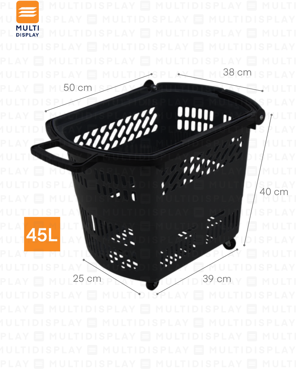 Canasta de Mano con Rueda Basico 45L Agarradero Plastico, Negro