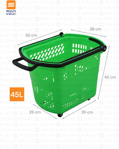 Canasta de Mano con Rueda Basico 45L Agarradero Plastico, Verde