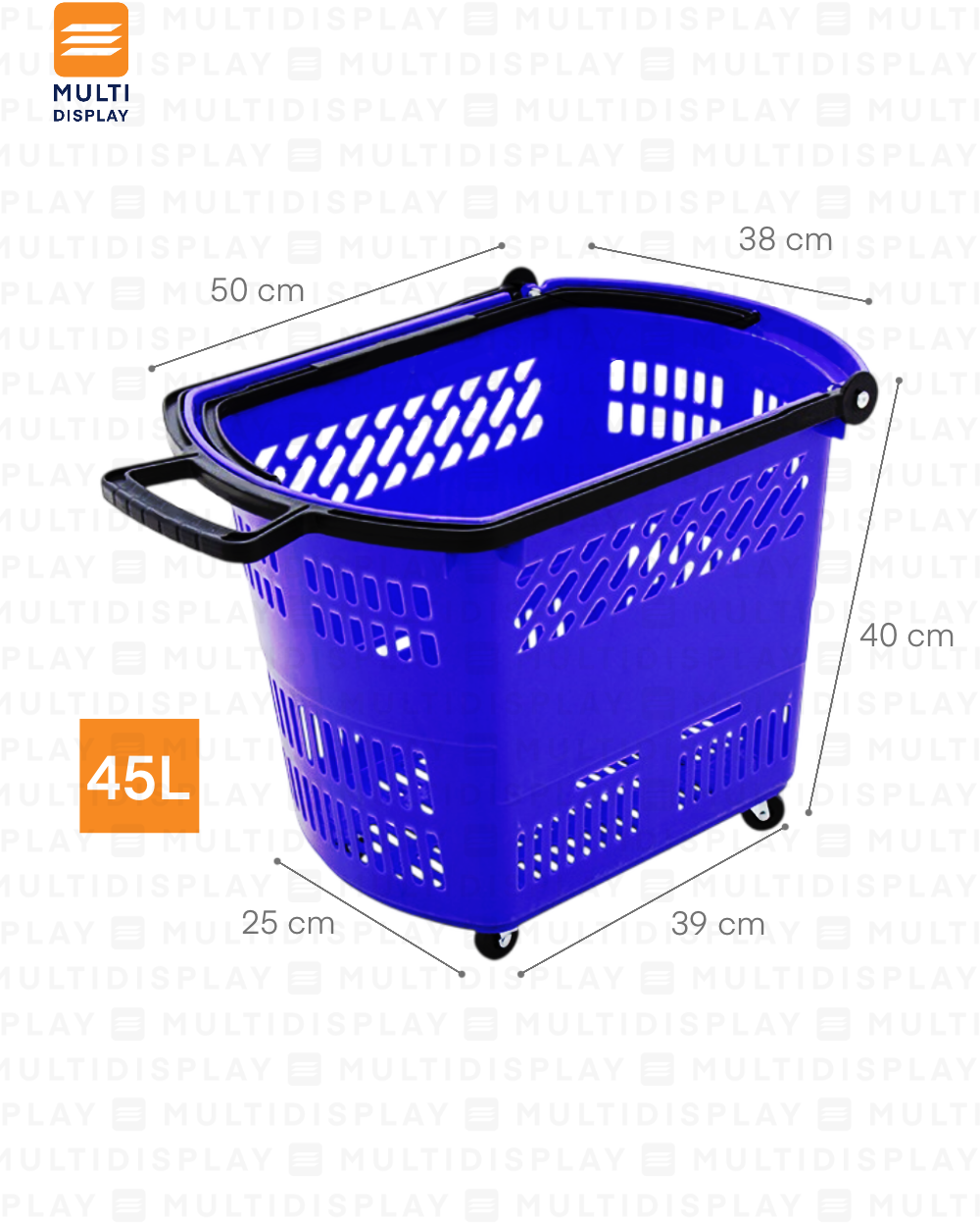 Canasta de Mano con Rueda Basico 45L Agarradero Plastico, Azul