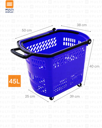 Canasta de Mano con Rueda Basico 45L Agarradero Plastico, Azul