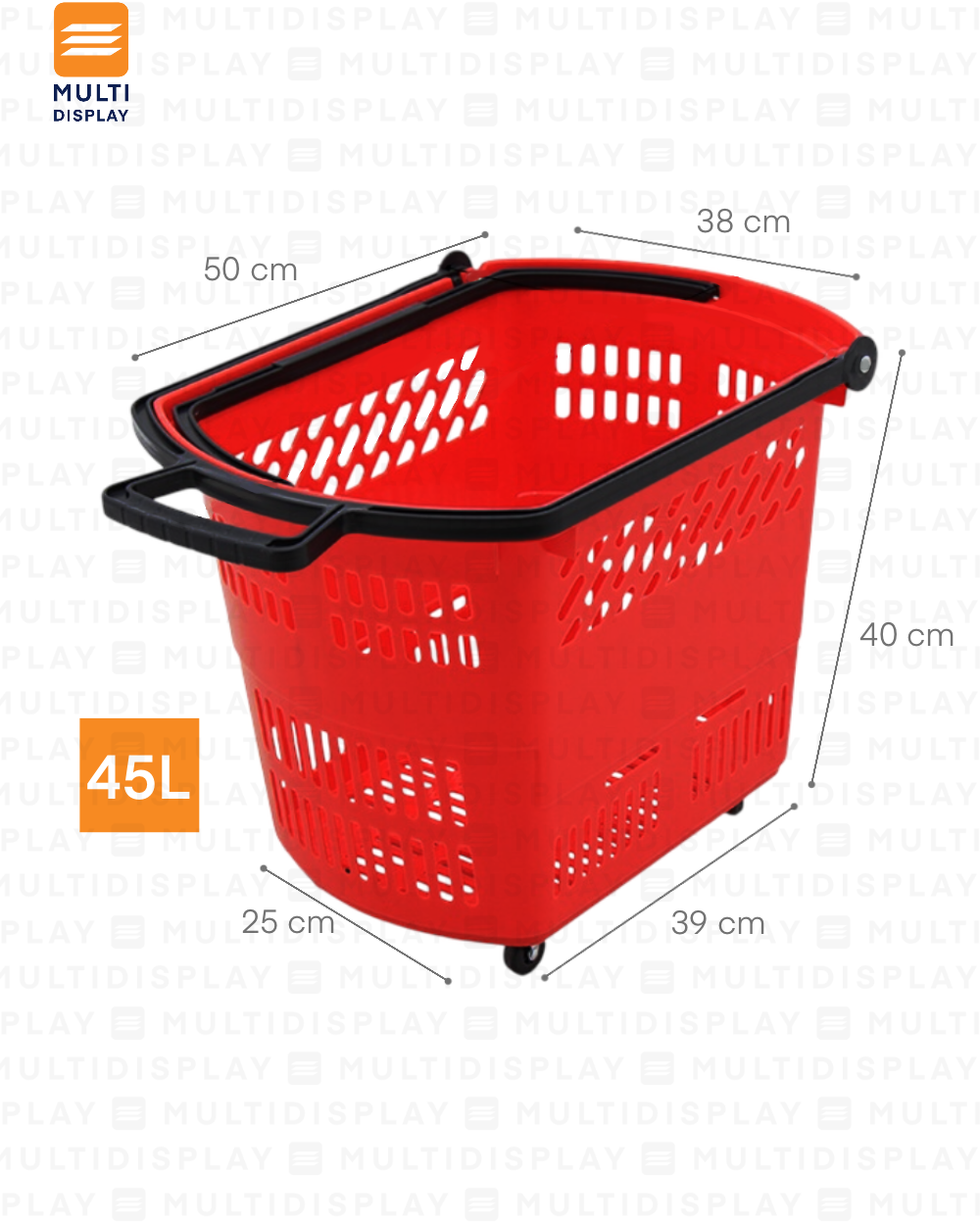 Canasta de Mano con Rueda Basico 45L Agarradero Plastico, Rojo