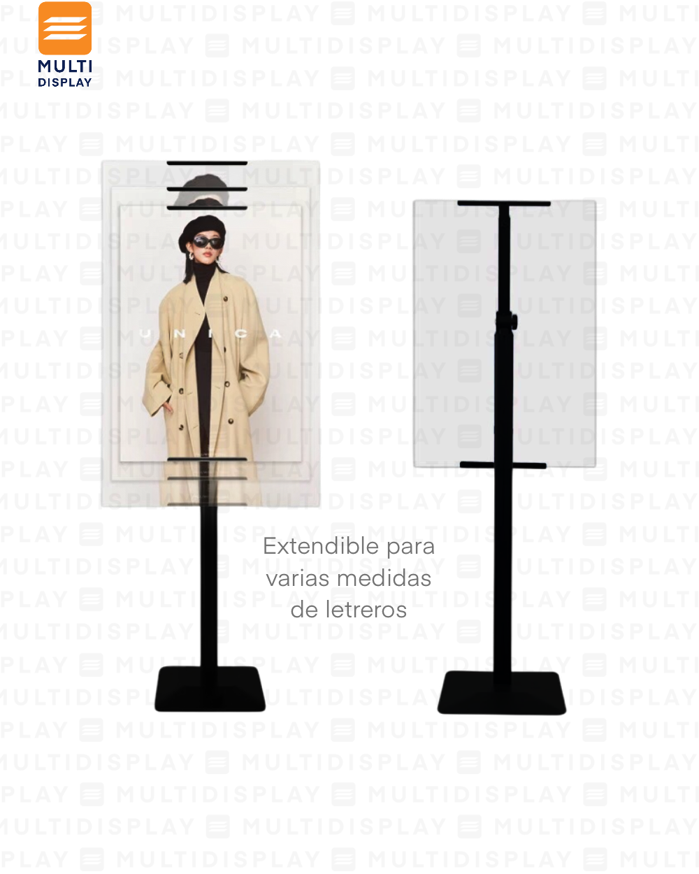 Portabanner Piso Elevado Letrero Ajustable hasta 104cm base Cuadrado, Negro
