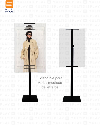 Portabanner Piso Elevado Letrero Ajustable hasta 104cm base Cuadrado, Negro