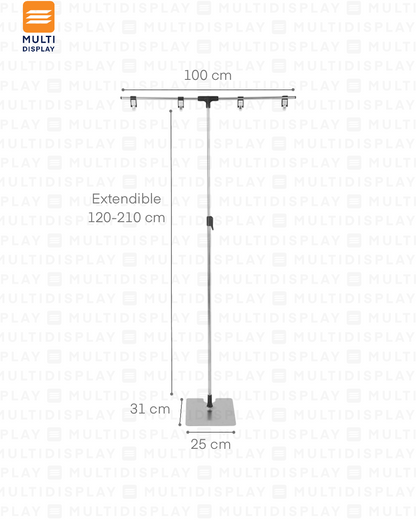 Portabanner Piso Elevado Clip T 100cm Extendible hasta 210cm, Cromado