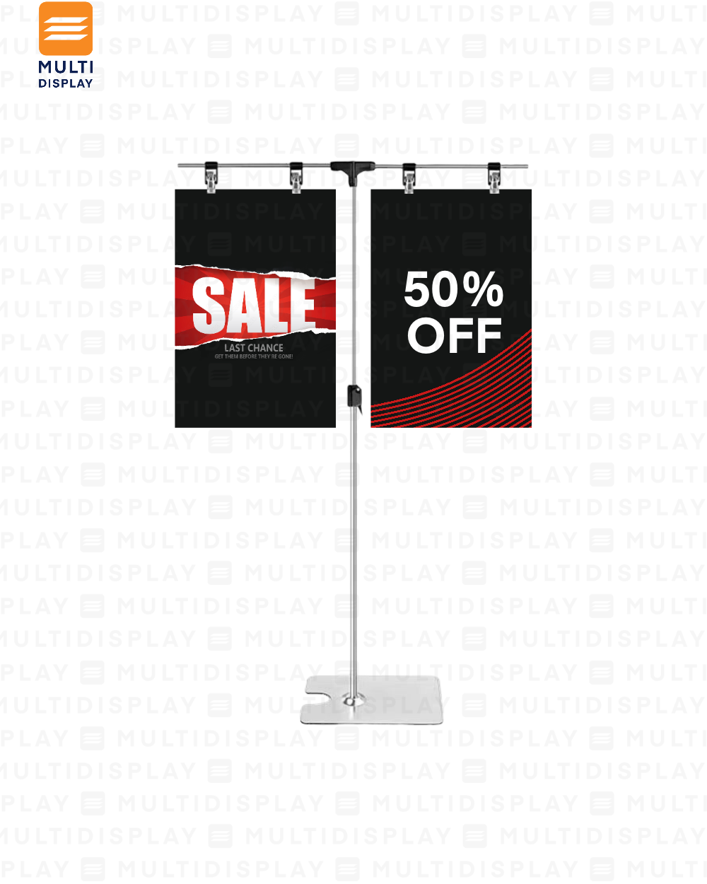 Portabanner Piso Elevado Clip T 100cm Extendible hasta 210cm, Cromado