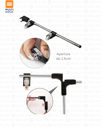 Portabanner Piso Elevado Clip T 100cm Extendible hasta 210cm, Cromado