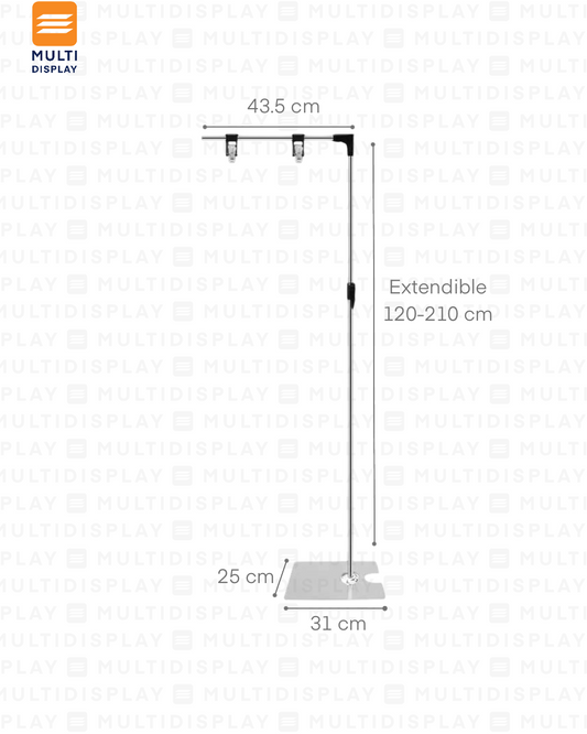 Portabanner Piso Elevado Clip L 44cm Extendible hasta 210cm, Cromado