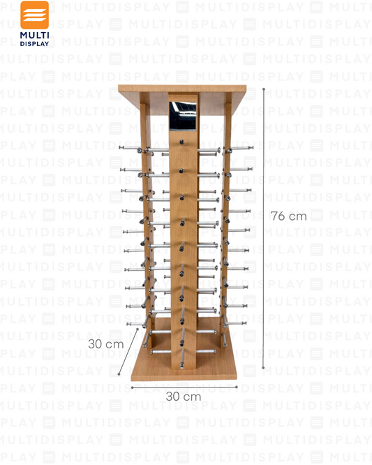 Exhibidor de Lentes Madera Giratorio 40 Slot, 30x76cm, Madera