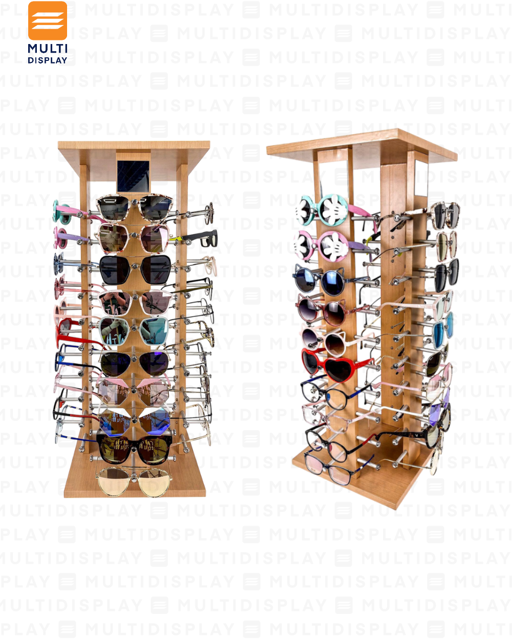 Exhibidor de Lentes Madera Giratorio 40 Slot, 30x76cm, Madera