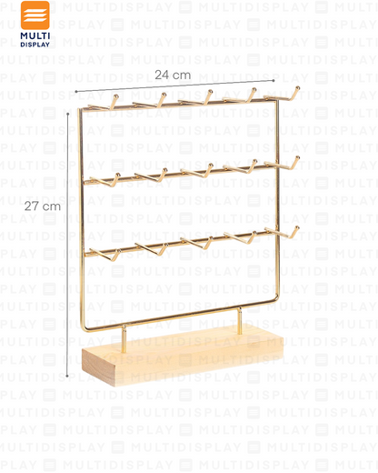 Exhibidor de Accesorio Tablero Metalico, 3 Niveles 24x27cm, Dorado