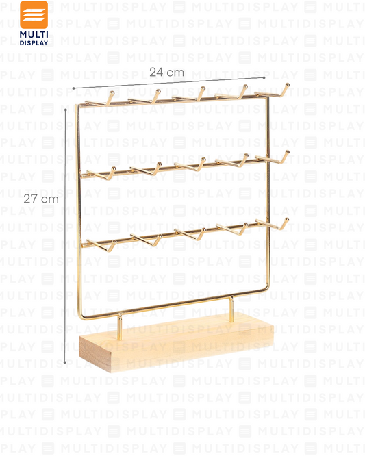 Exhibidor de Accesorio Tablero Metalico, 3 Niveles 24x27cm, Dorado
