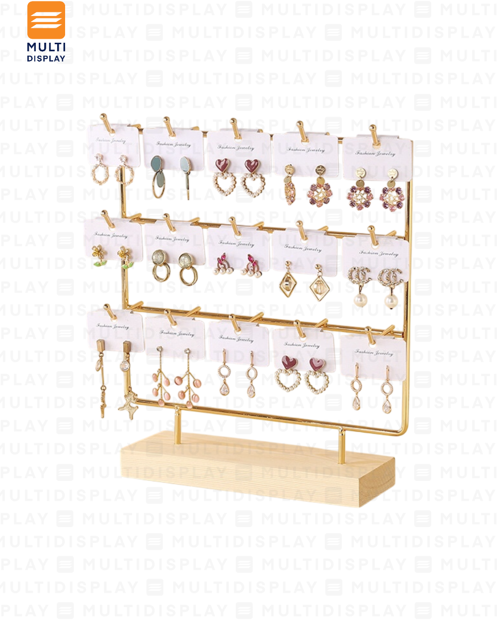 Exhibidor de Accesorio Tablero Metalico, 3 Niveles 24x27cm, Dorado