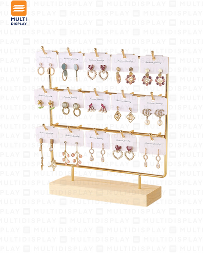 Exhibidor de Accesorio Tablero Metalico, 3 Niveles 24x27cm, Dorado