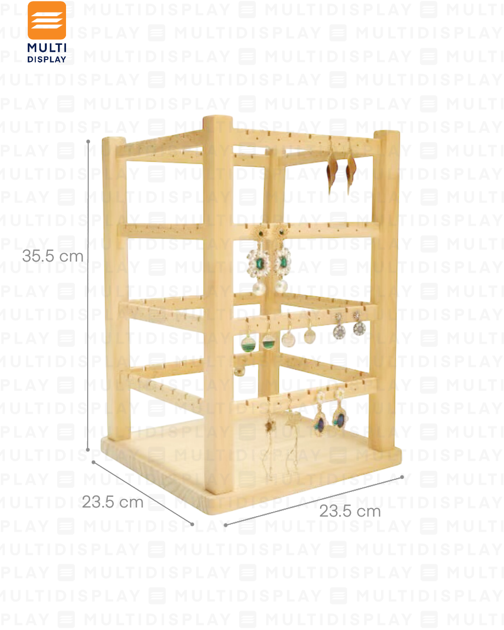 Exhibidor de Arete Rack Giratorio Madera 4 Nivel 23.5x23.5x35.5cm, Madera