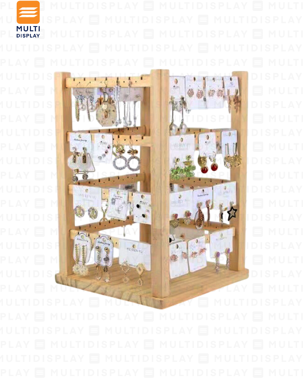 Exhibidor de Arete Rack Giratorio Madera 4 Nivel 23.5x23.5x35.5cm, Madera