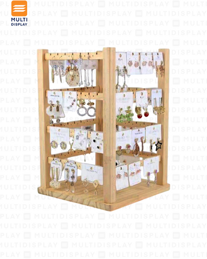 Exhibidor de Arete Rack Giratorio Madera 4 Nivel 23.5x23.5x35.5cm, Madera