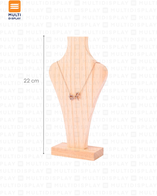 Exhibidor de Collar Busto Silueta Madera, Small 22cm, Madera
