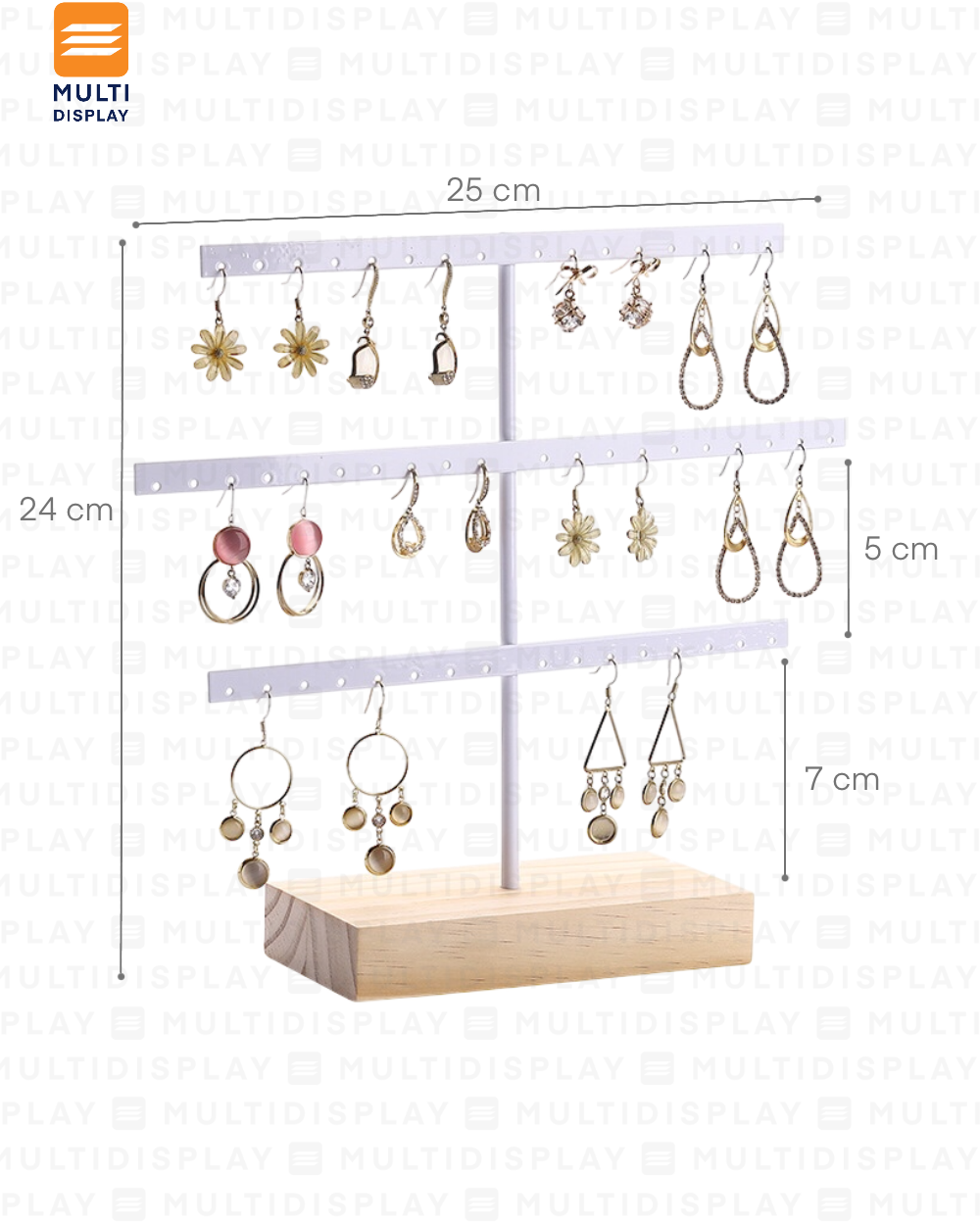 Exhibidor de Arete Tablero Metalico, 3 Niveles 25x24cm, Blanco