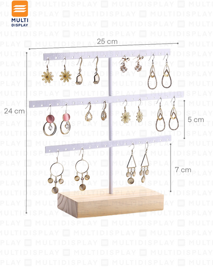 Exhibidor de Arete Tablero Metalico, 3 Niveles 25x24cm, Blanco
