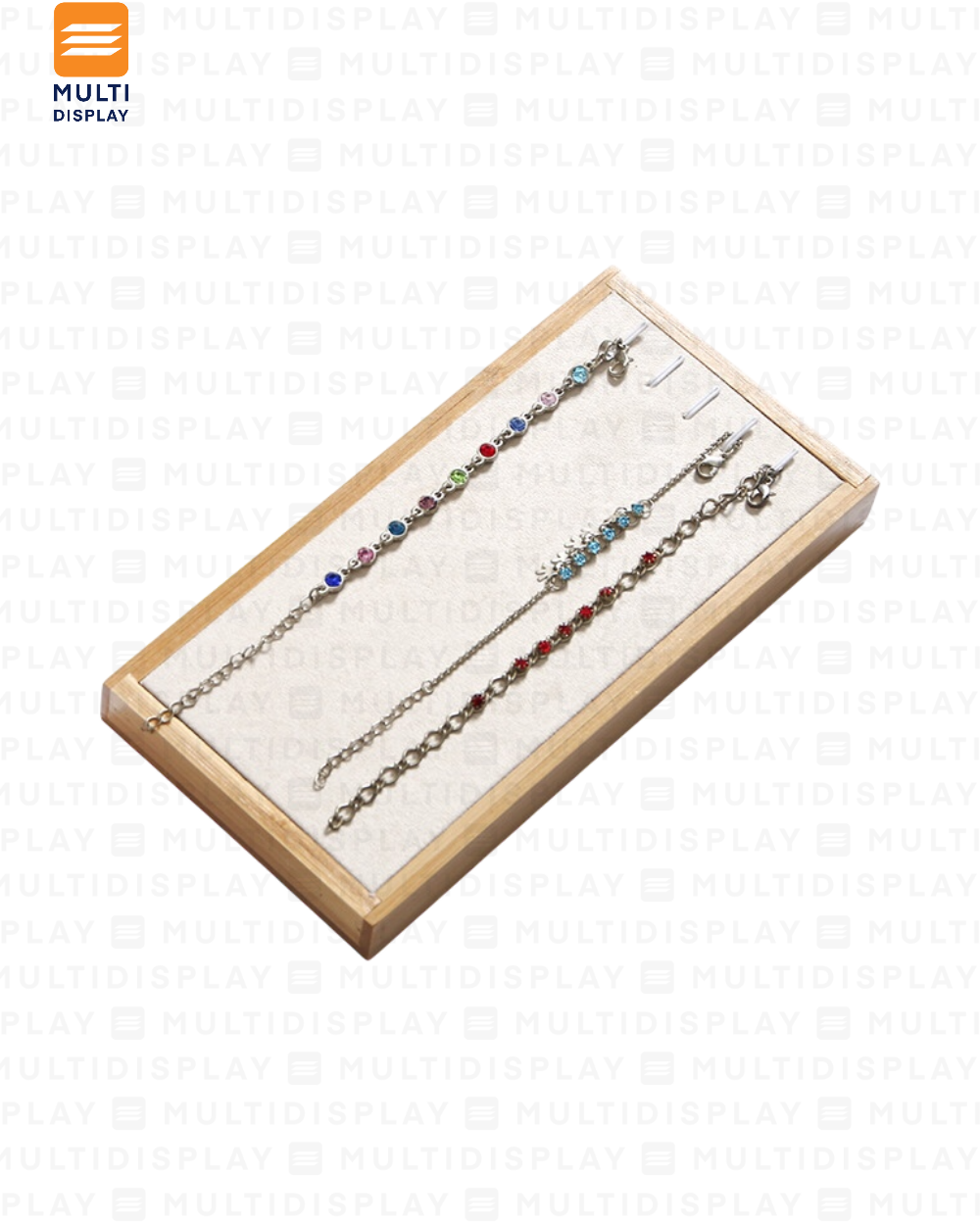 Exhibidor Bandeja para Pulsera Madera con Gamuza 22x11cm, Crema