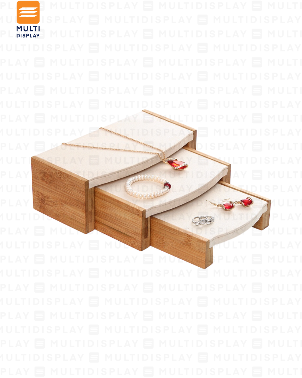 Exhibidor de Pulsera Plataforma Mostrador Set de 3 Madera con Gamuza, Crema