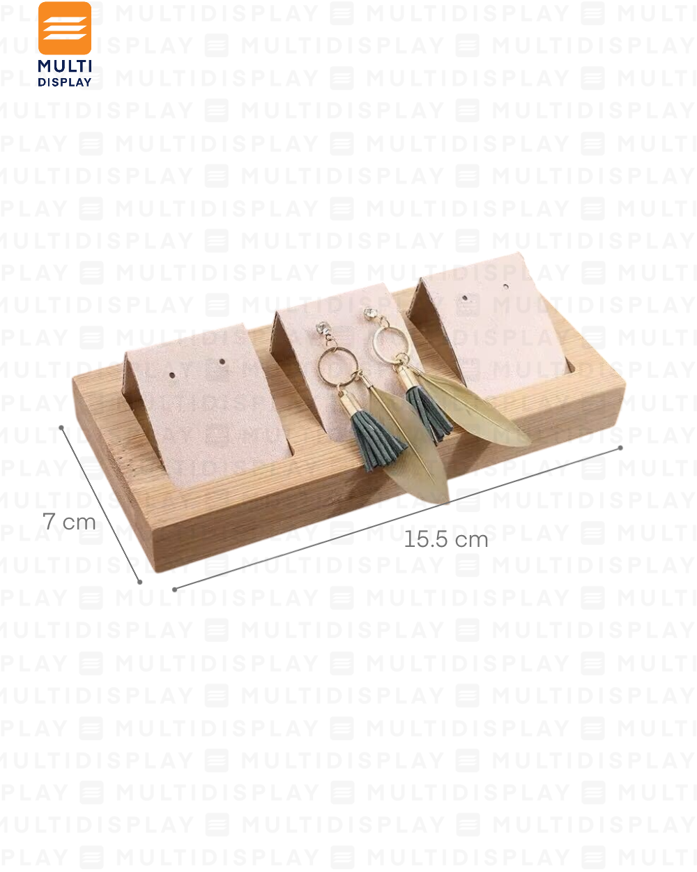 Exhibidor para Arete Mostrador Madera 3 Slot, 16x7cm, Crema