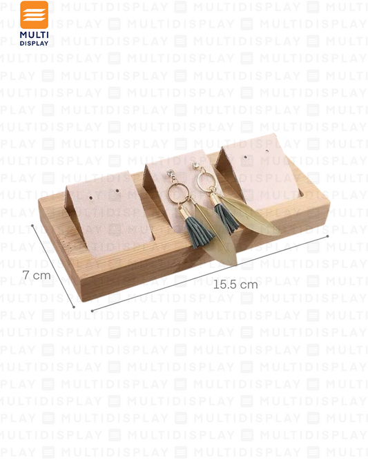 Exhibidor para Arete Mostrador Madera 3 Slot, 16x7cm, Crema