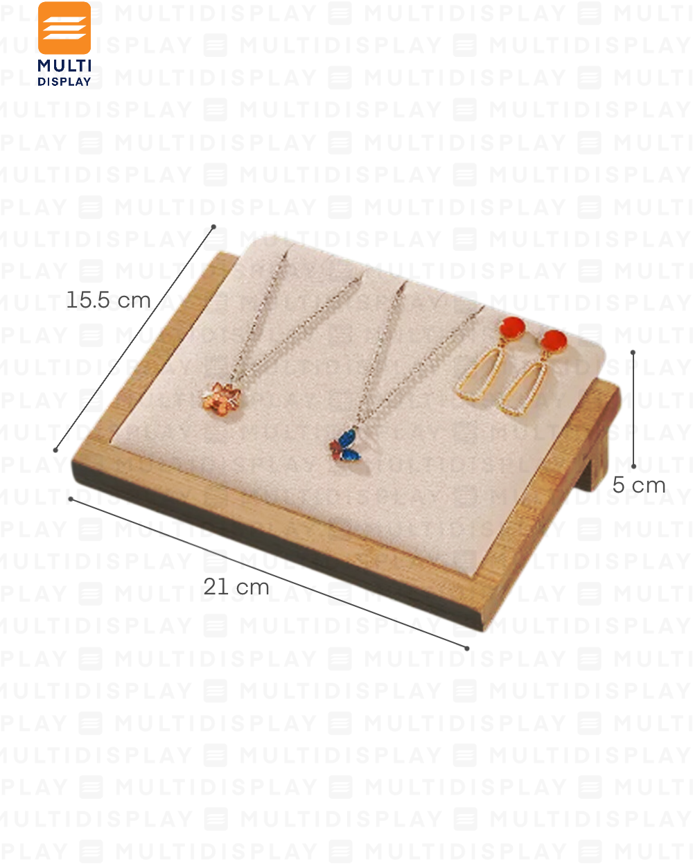 Exhibidor de Collar Tablero Mostrador Madera con Gamuza, 21x16cm, Crema