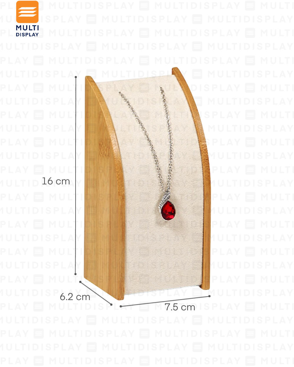 Exhibidor de Collar Busto Curvo Madera con Gamuza, Medium 16cm, Crema