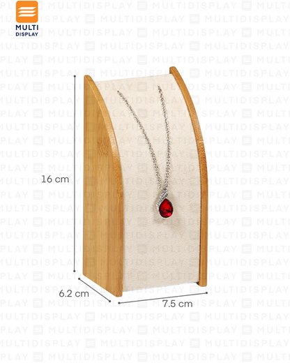 Exhibidor de Collar Busto Curvo Madera con Gamuza, Medium 16cm, Crema