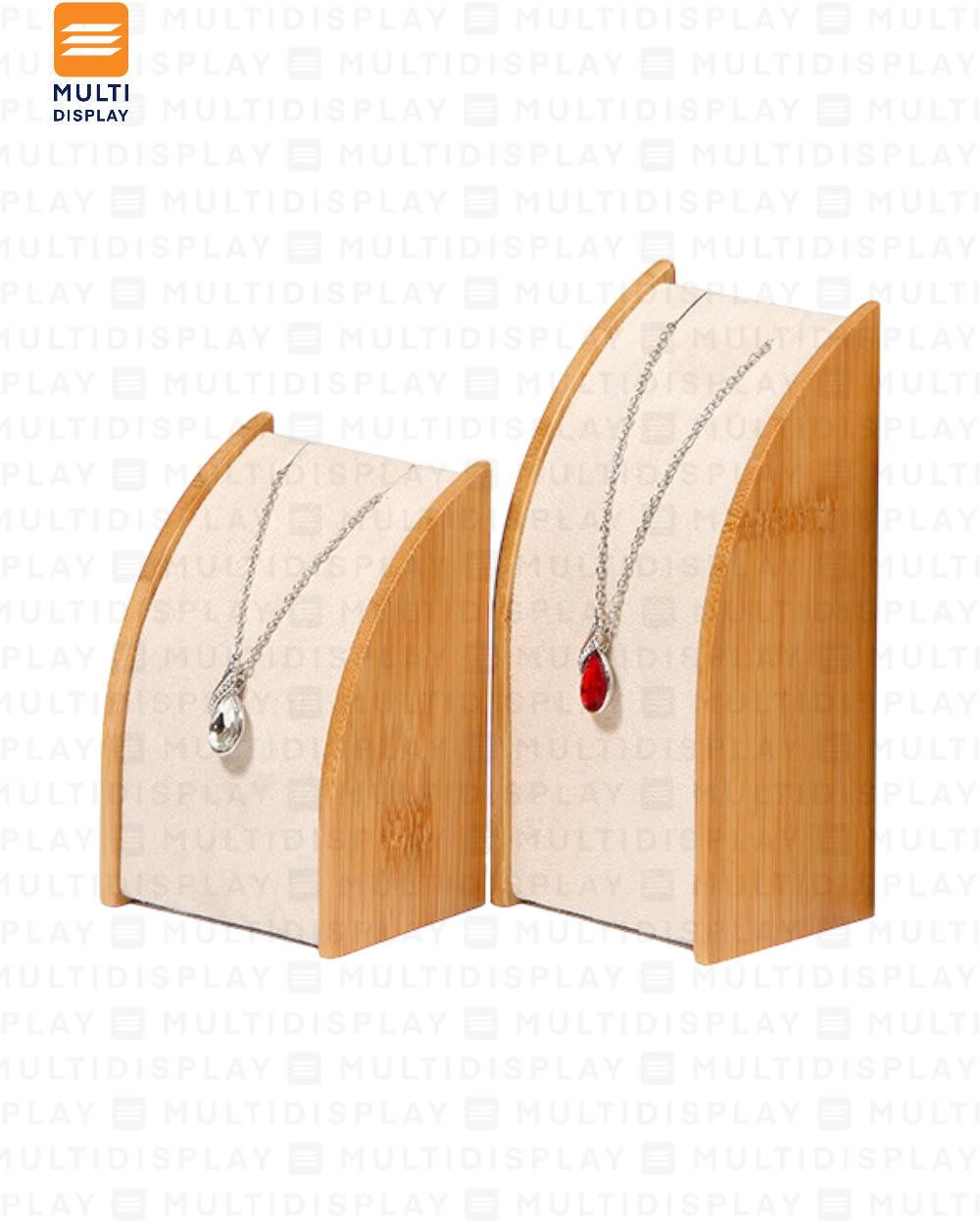 Exhibidor de Collar Busto Curvo Madera con Gamuza, Medium 16cm, Crema