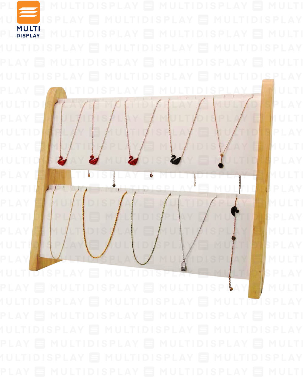 Exhibidor de Collar Tablero 2 Niveles Madera con Gamuza, 30x26cm, Crema