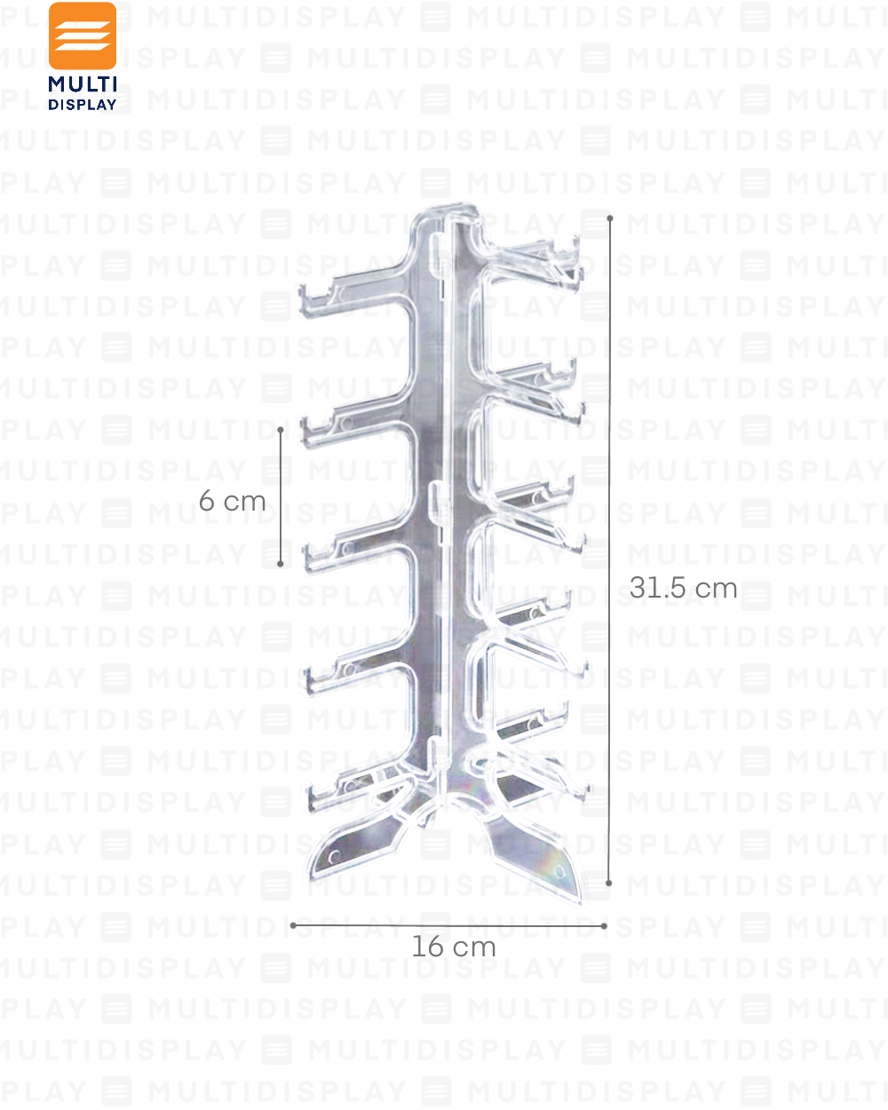 Exhibidor de Lentes Plastico 5 Slot, 16x32cm, Transparente