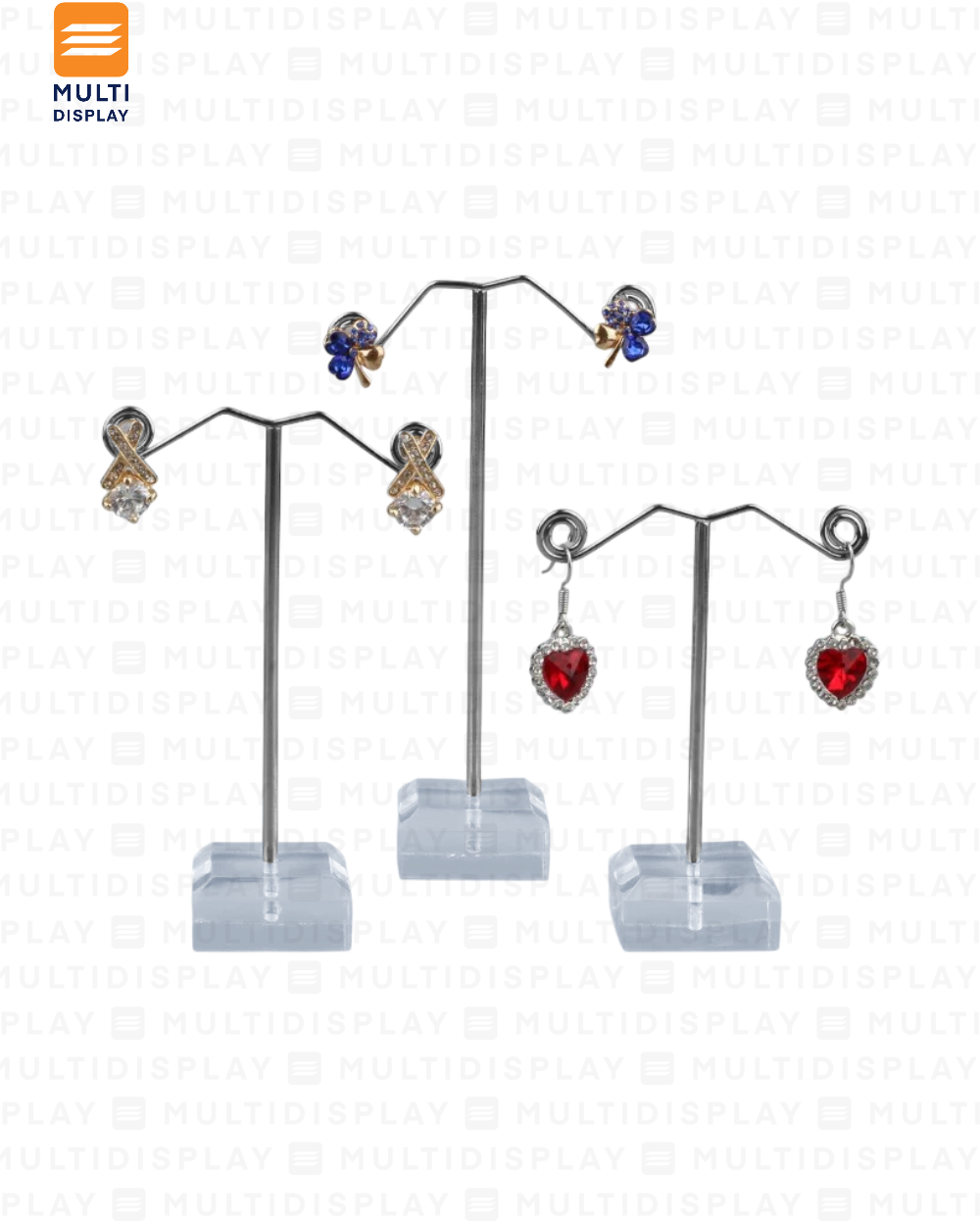 Exhibidor de Arete T Metalico Base Acrilico Set de 3, Transparente